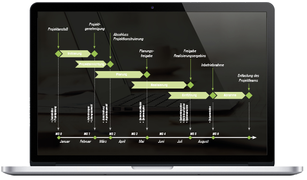 Infografik Von der Vision zu Meilensteinen im parallelen Phasenmodell